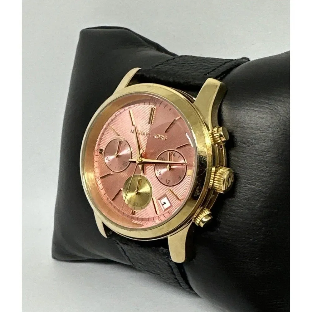 Michael Kors Runway MK6161 Womens Black Leather Strap Analog Quartz Watch HME550
